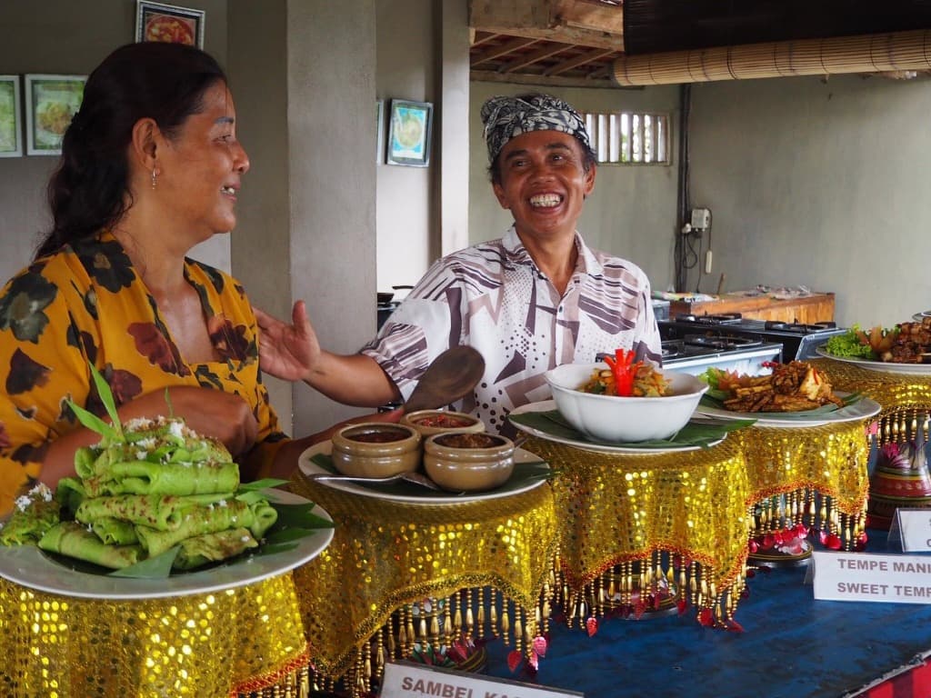 Traditional Balinese buffet feast prepared by hosts and guests