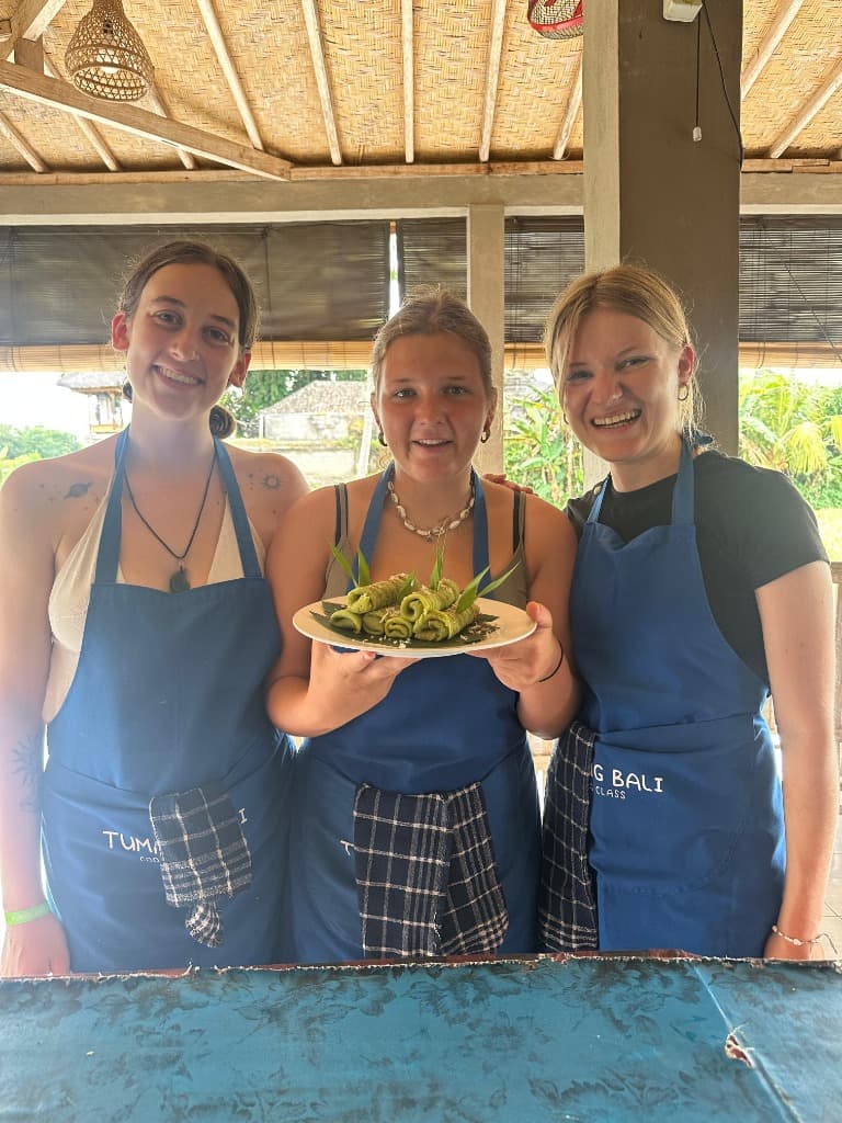 Happy guests presenting their homemade dishes